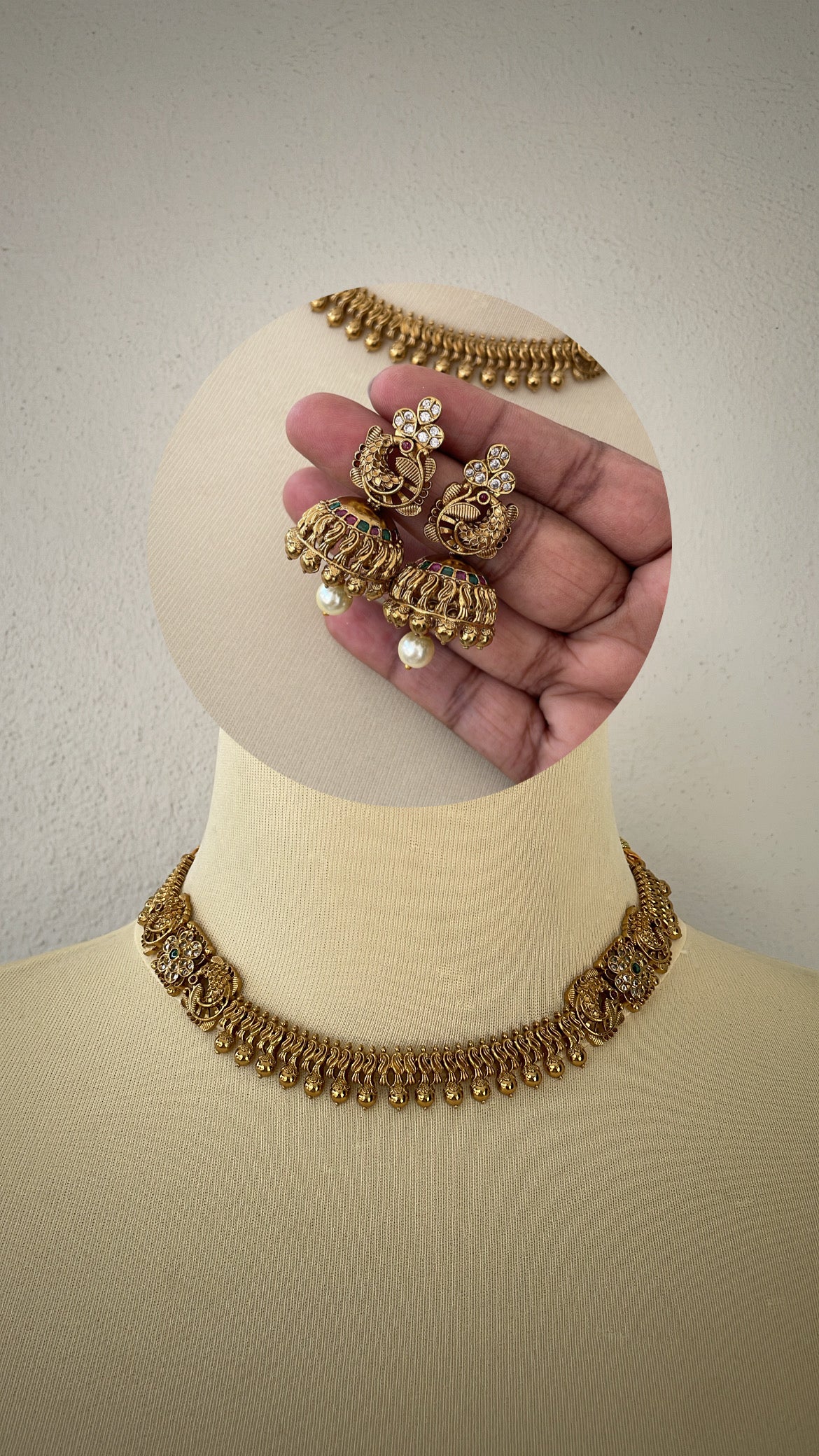 Premium Peacock Choker Set with Jhumka