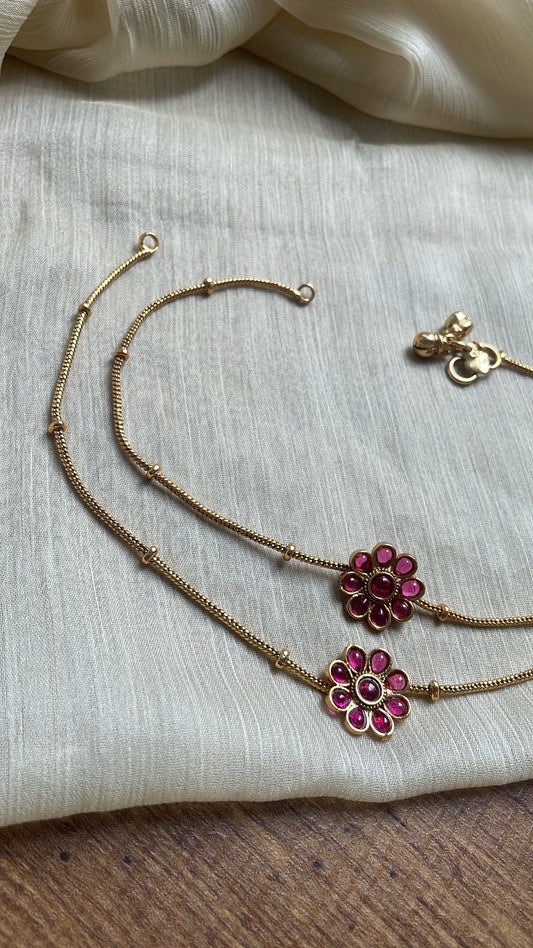 Premium Brass Metal Floral Charm Anklet