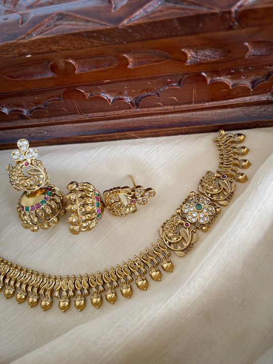 Premium Peacock Choker Set with Jhumka