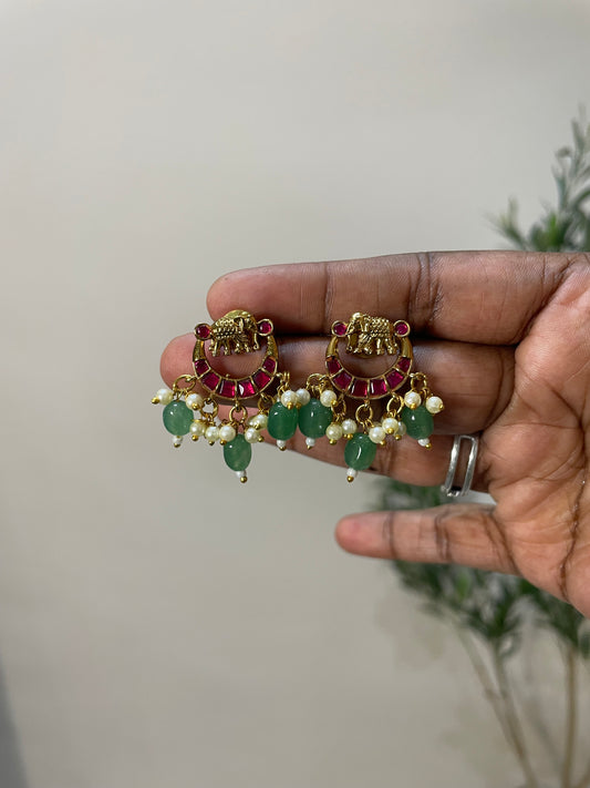 Premium Jadau Elephant Stud with Mint Beads
