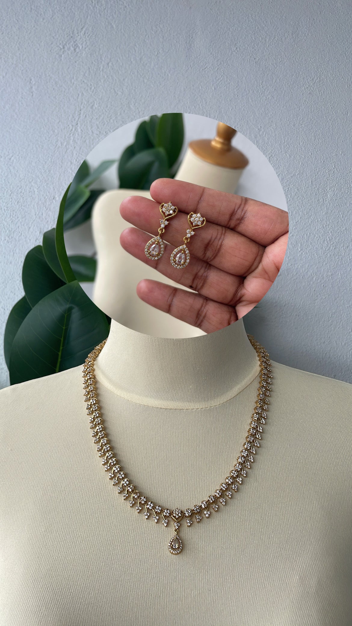 Premium Floral Vine American Diamond Harram Set