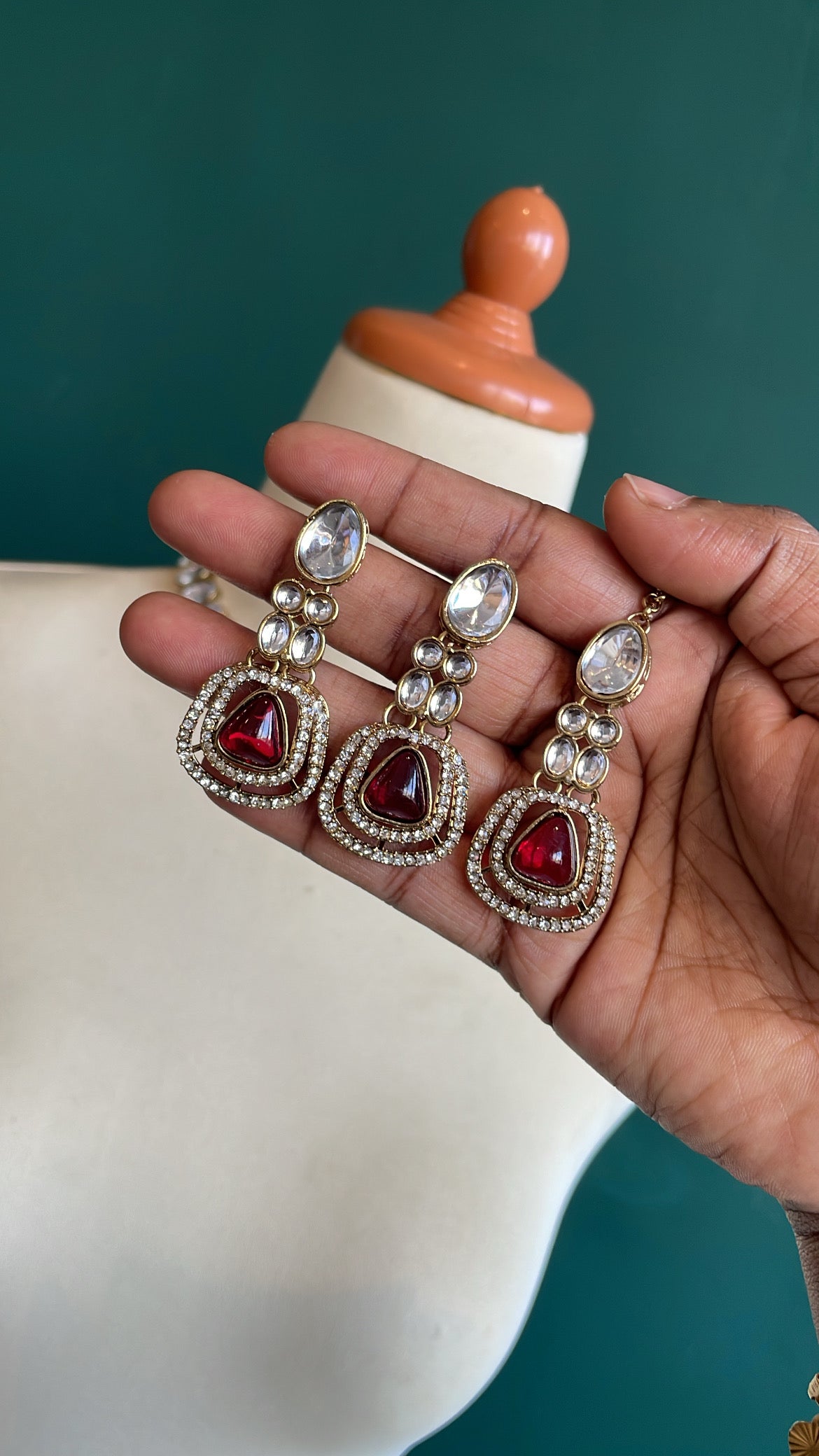 Kundan Style Necklace with earring and tikka