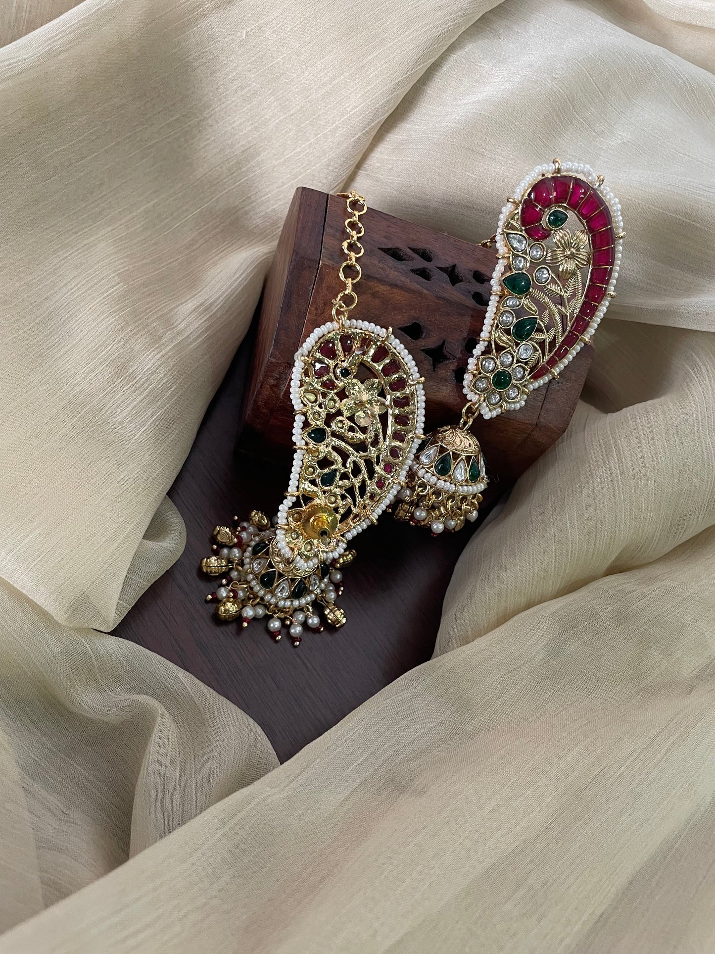 Premium Pota Stone Paisley Earcuff Jhumka with attached EarChain