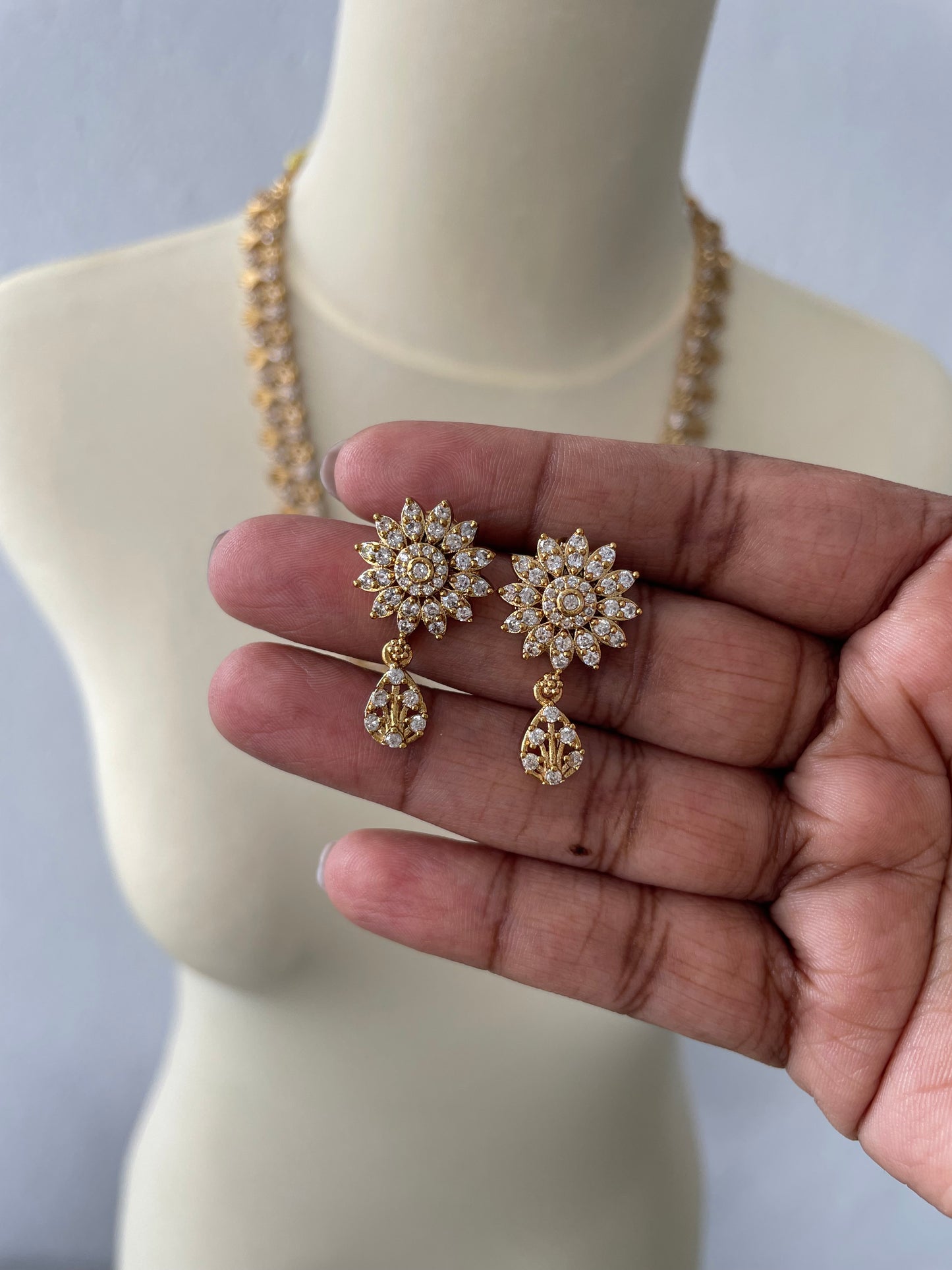 Premium Floral American Diamond Harram Set
