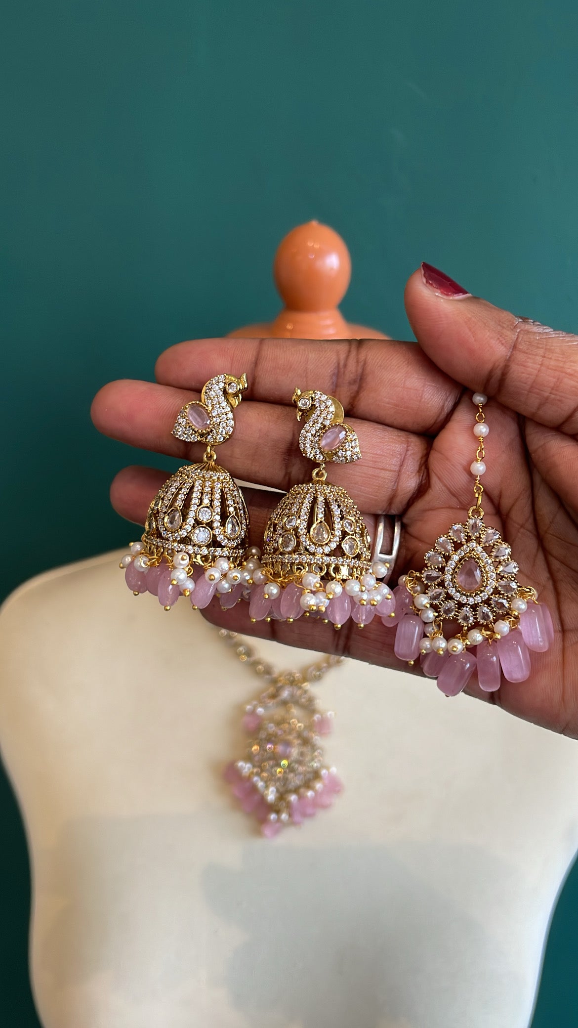 Premium Victorian Ad Necklace with Jhumka and tikka