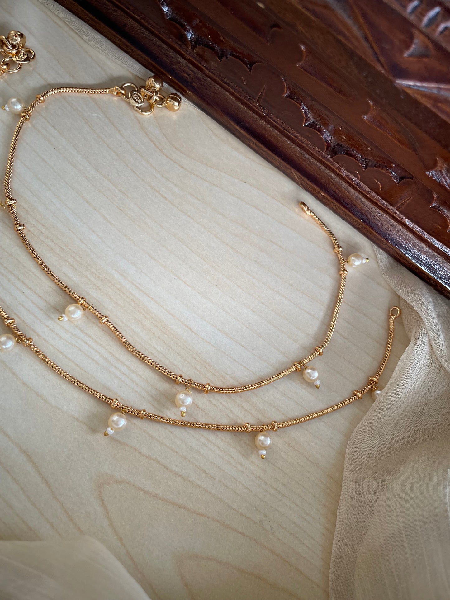 Brass Metal Pearl Drop Anklets
