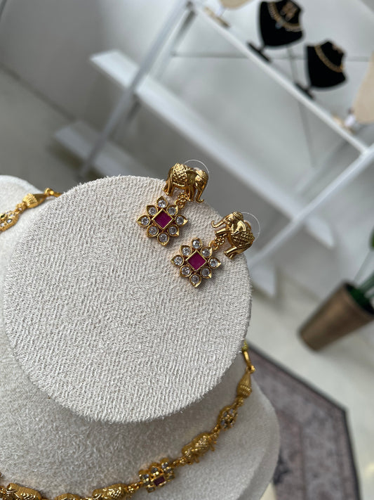 Premium Brass Elephant AD Necklace Set