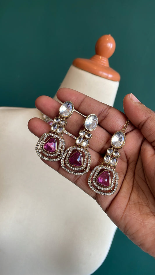 Kundan Style Necklace with earring and tikka
