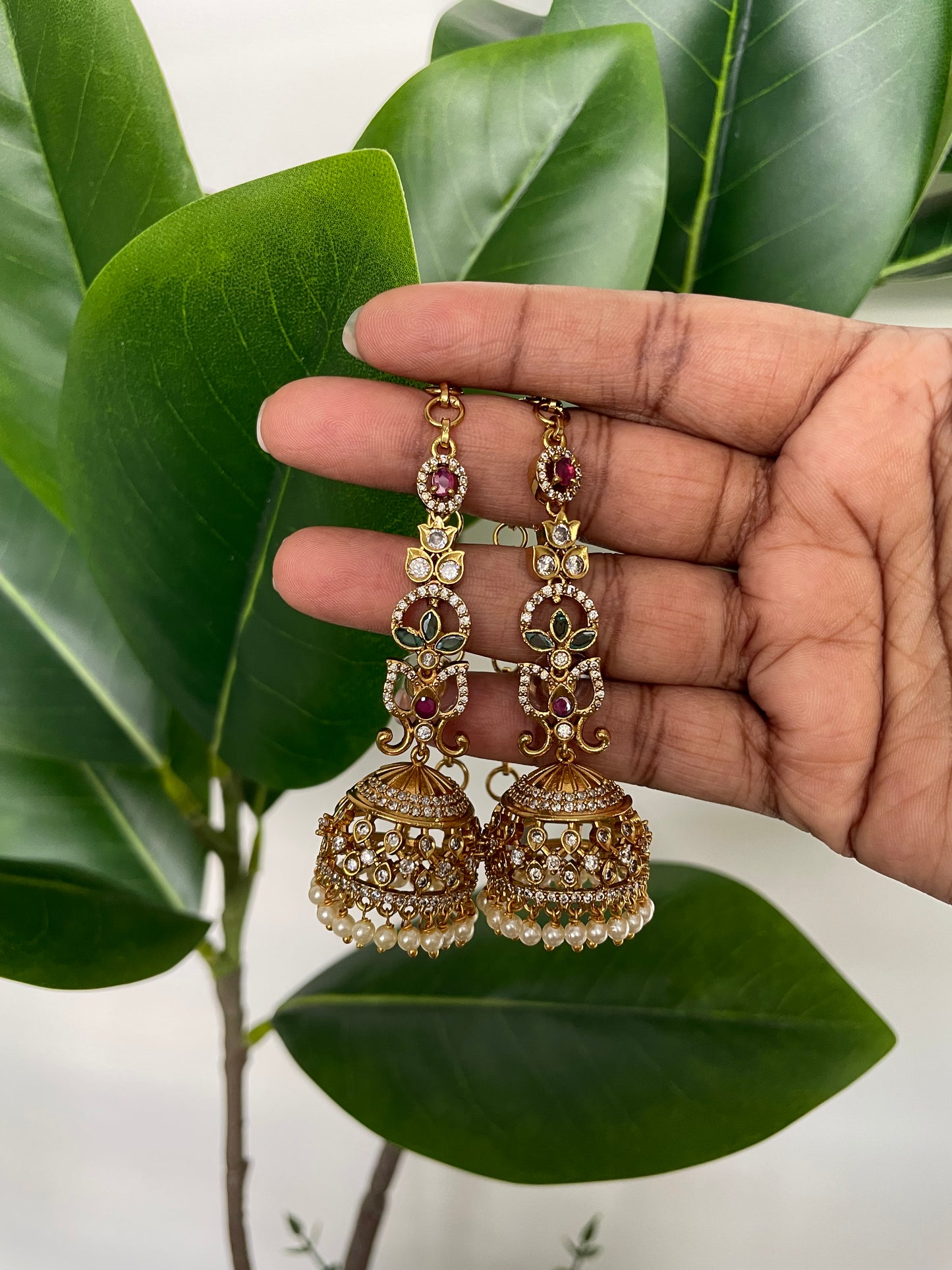 Premium AD Jhumka with Attached EarChain (DESIGN A)