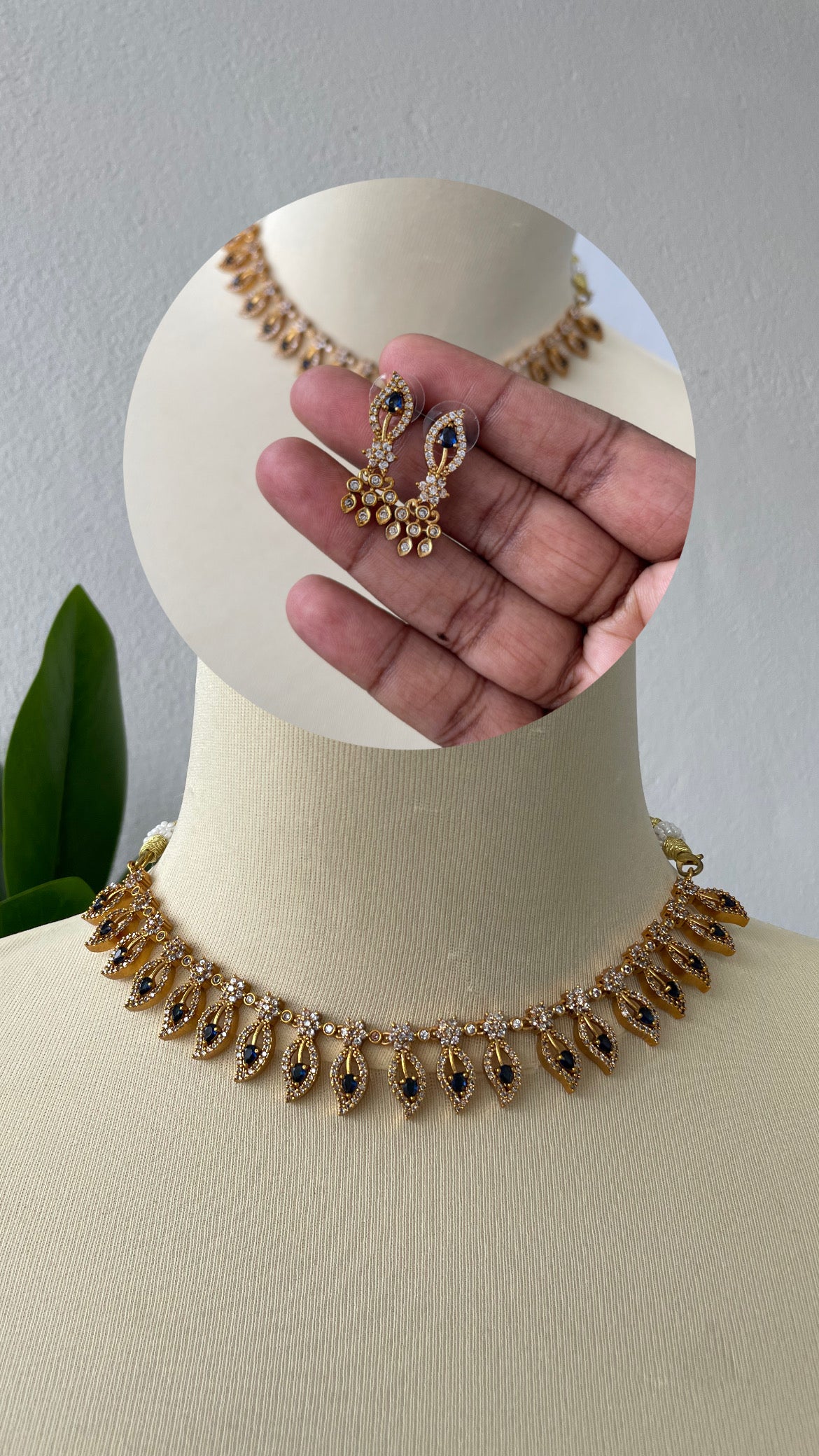 Premium AD Leaf Motif Necklace Set
