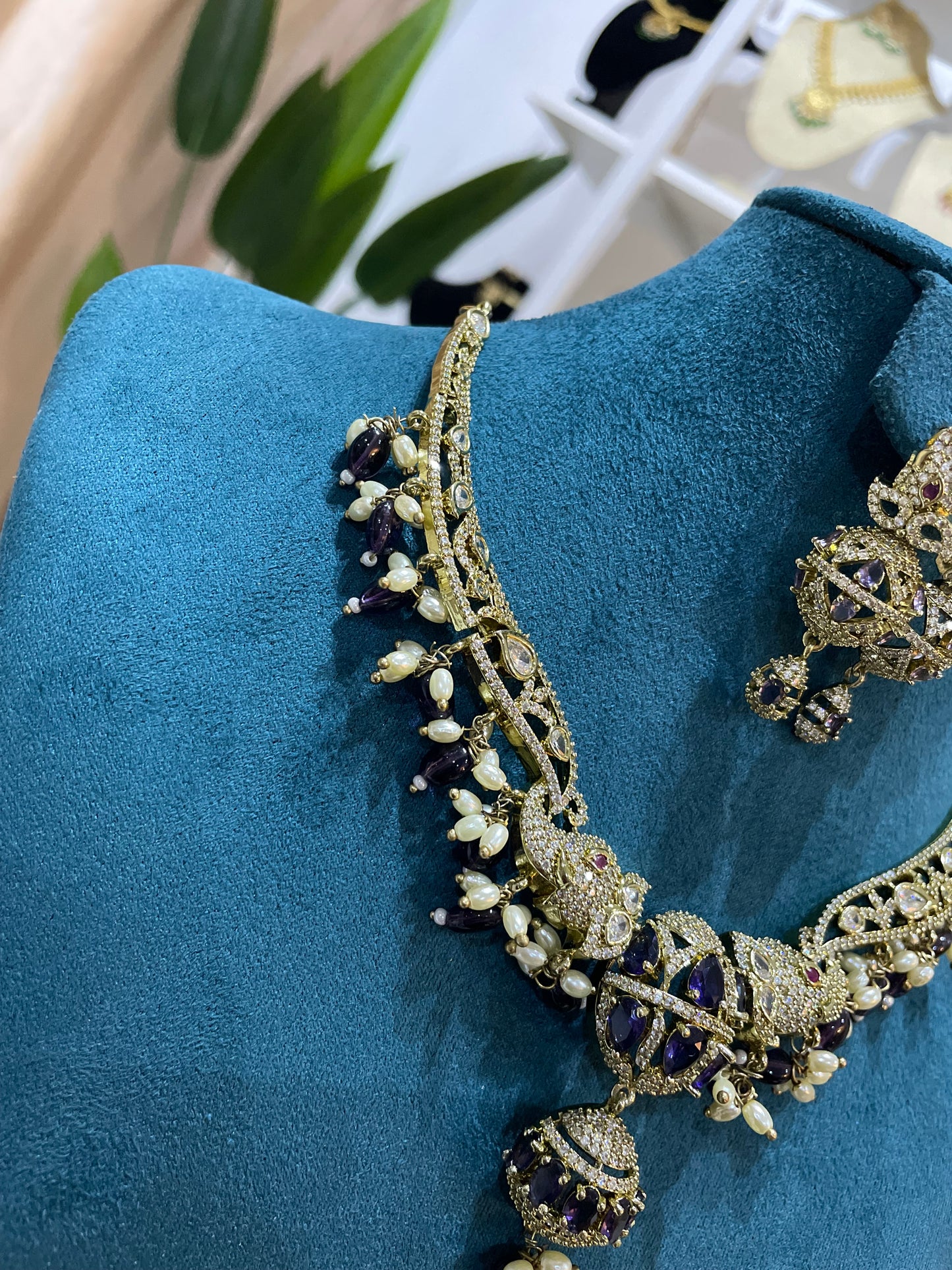 Premium AD Hasli Necklace Set (Purple)