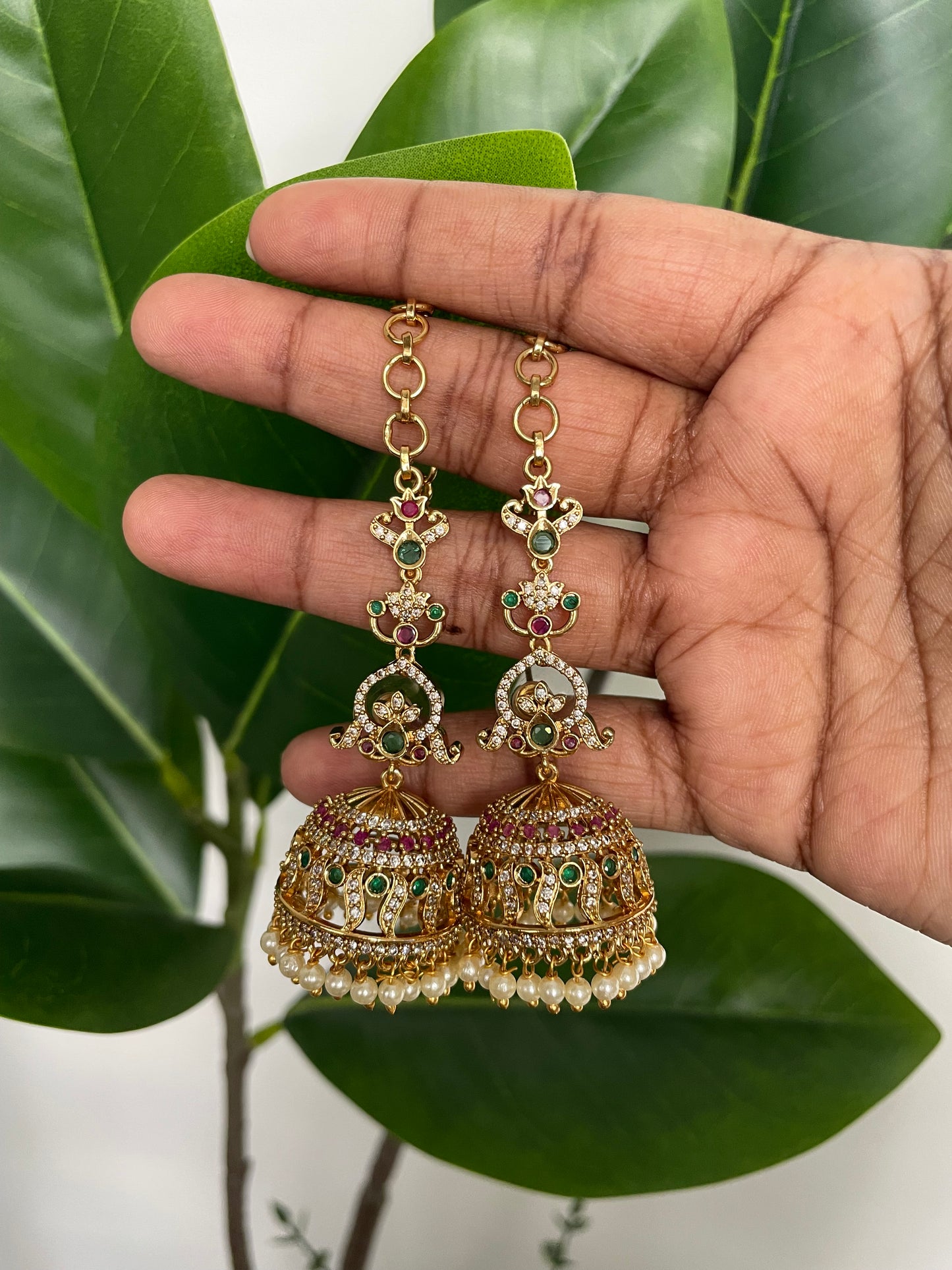 Premium AD Jhumka with Attached EarChain (DESIGN CRG)