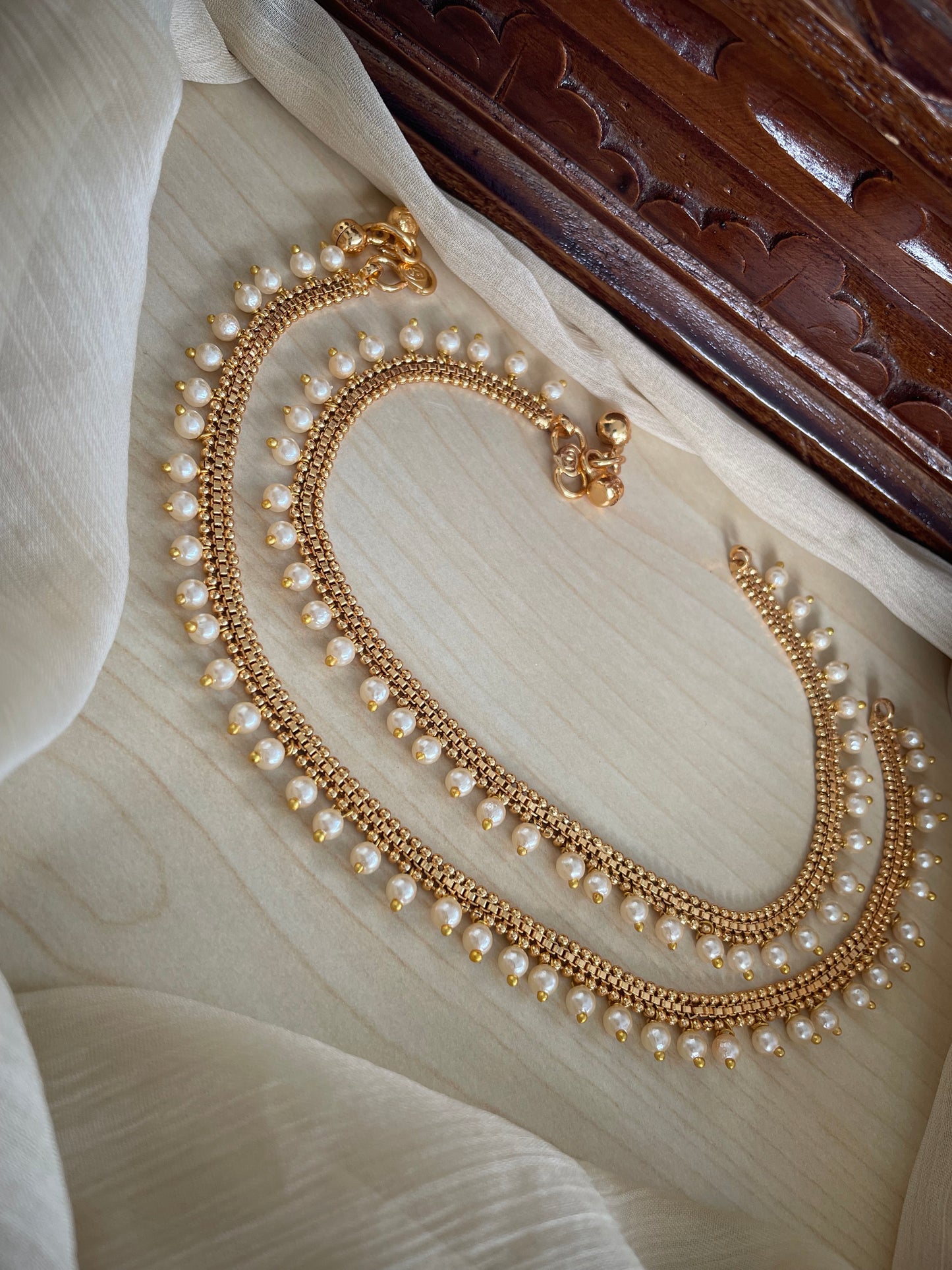 Brass Metal Anklets with stunning pearl-cluster detailing