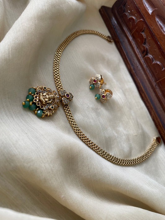 Premium AD Lakshmi Atigai with Mint Beads