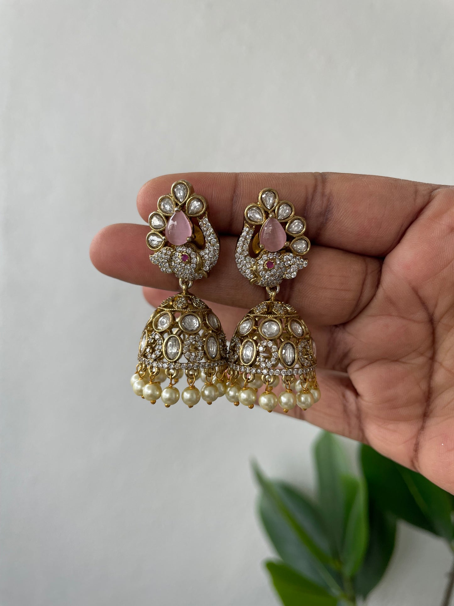 Victorian AD Elephant Jhumka (Pink)