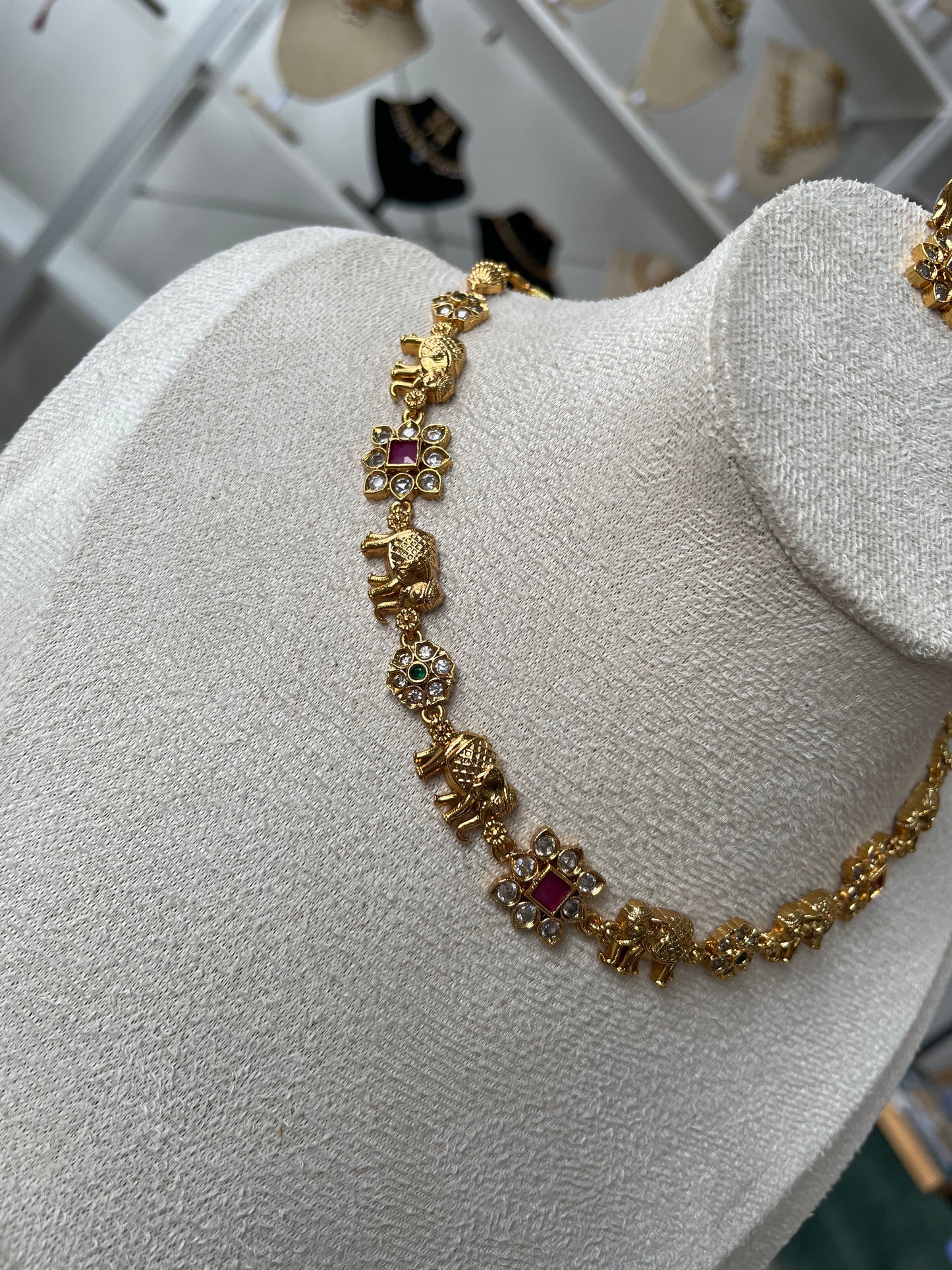 Premium Brass Elephant AD Necklace Set