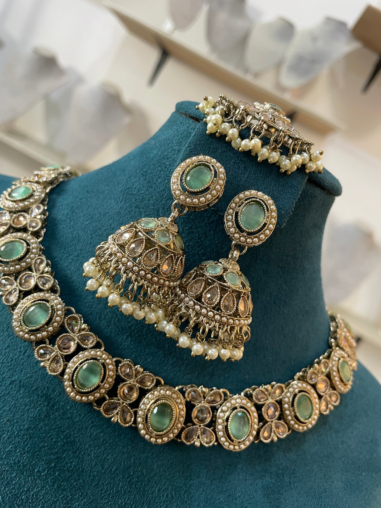Premium Mehndi Polish Set with Jhumka and Tikka (Mint)