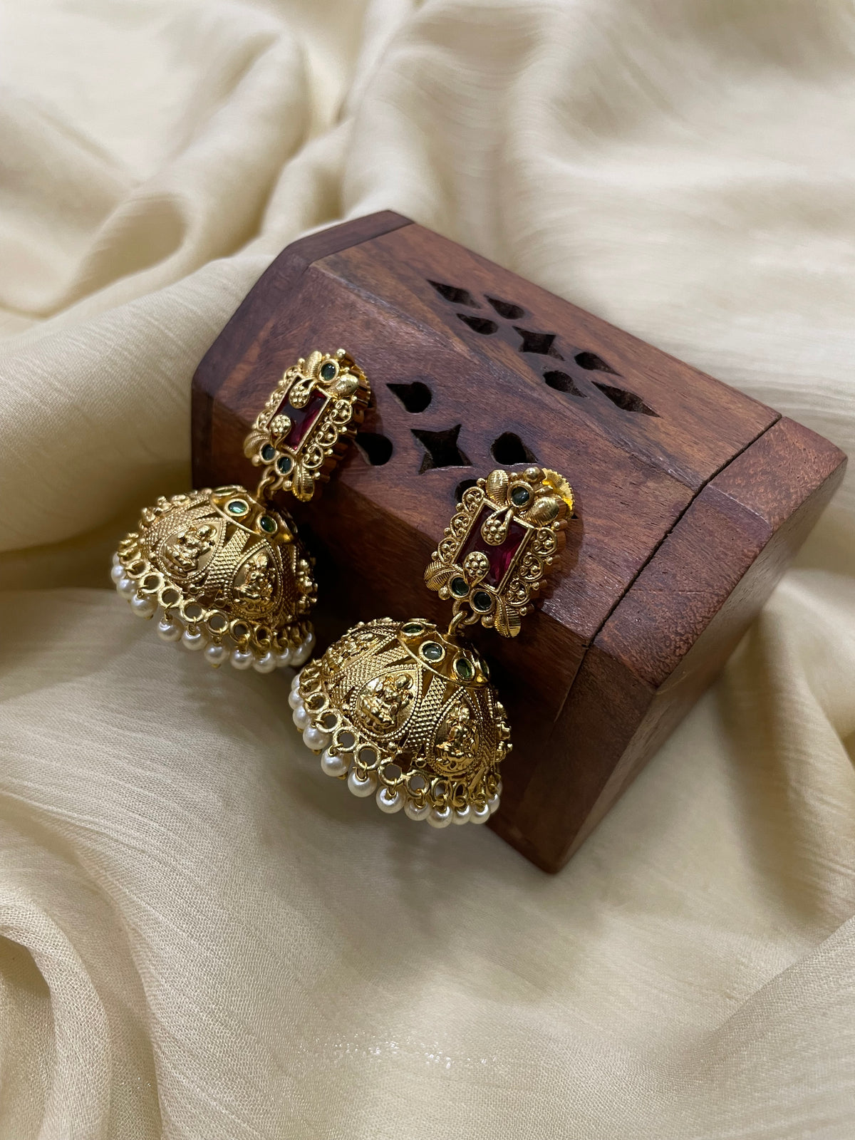 Premium Antique Lakshmi Jhumka (Ruby Top)