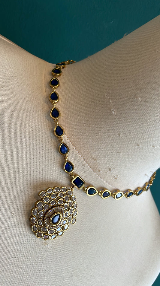 Teardrop Crystal Luxe Pendant Necklace Set - Blue