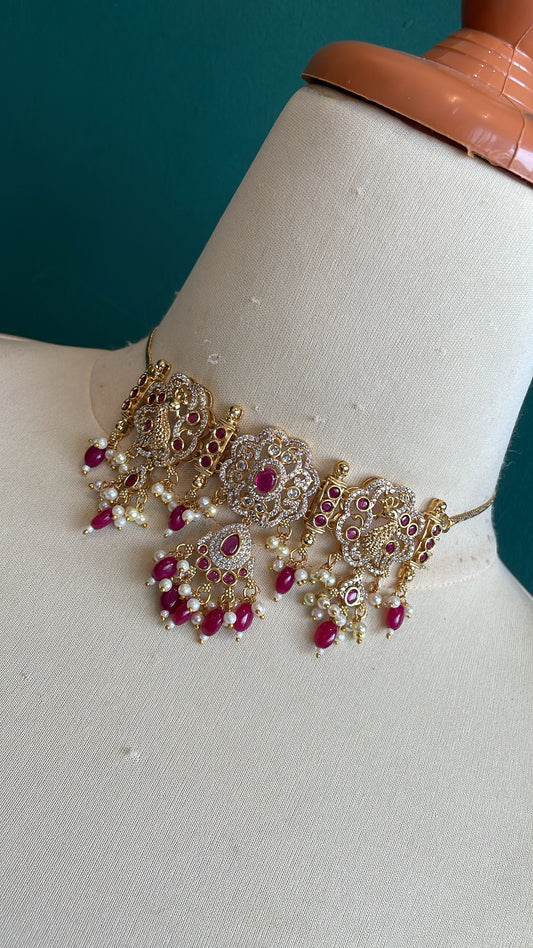 Premium Ad Peacock High Neck Choker Set