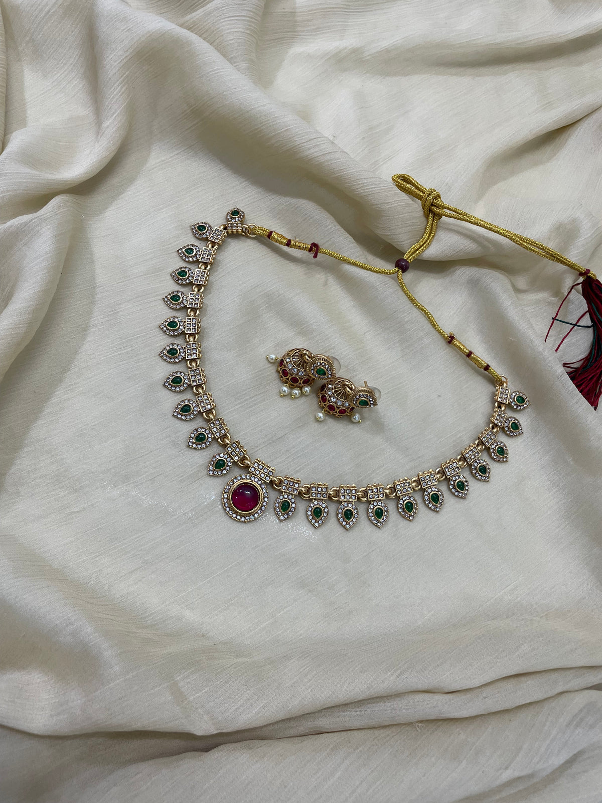 Palakka Necklace Set with Jhumka