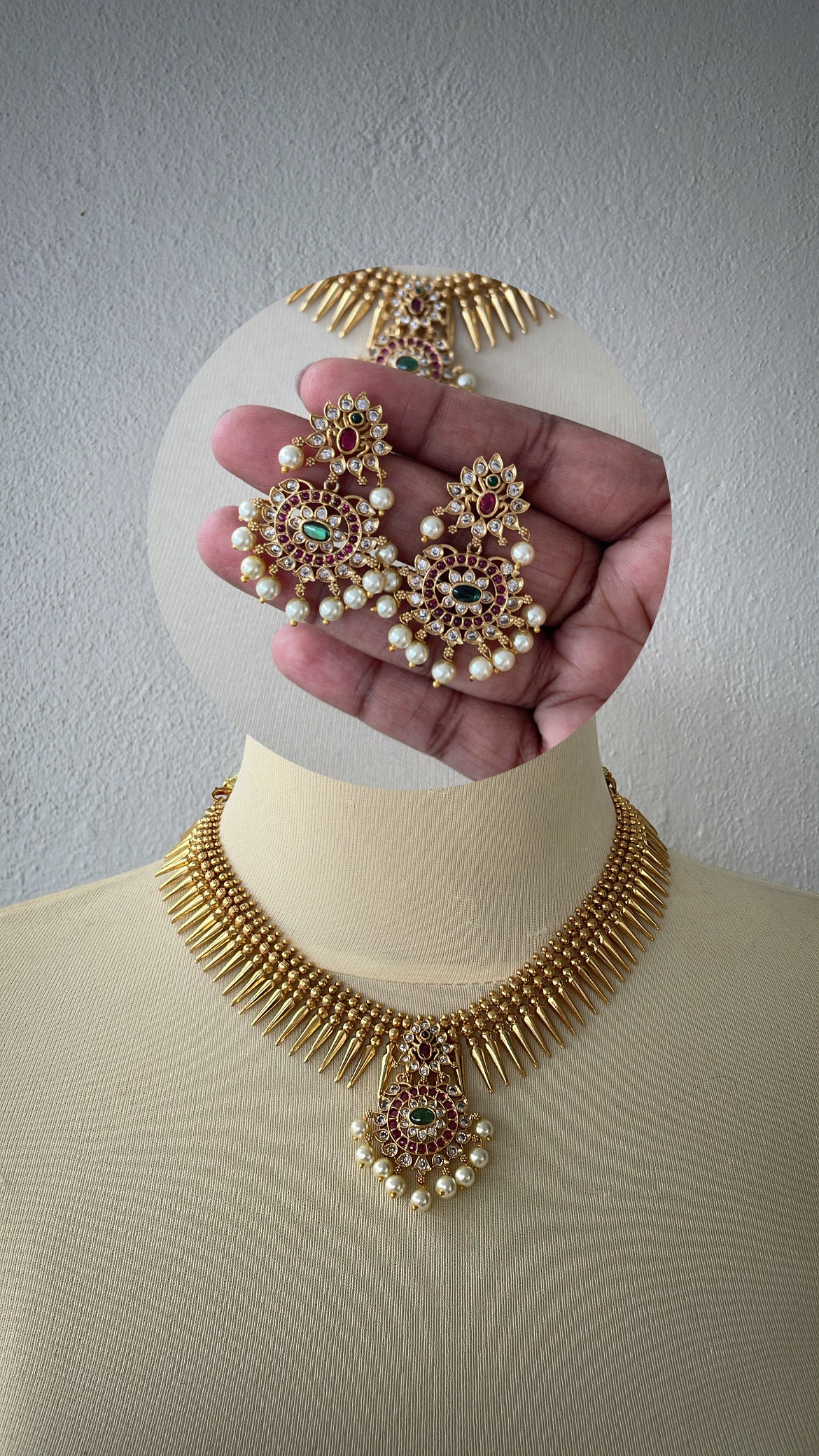 Premium Kerala Style Kemp Necklace Set