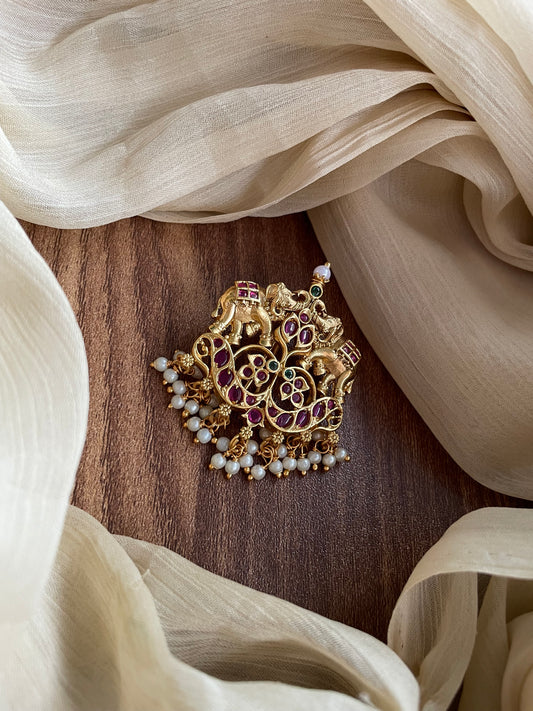 Premium Elephant Kemp Stone Rakodi Choti (Hair Jewel)