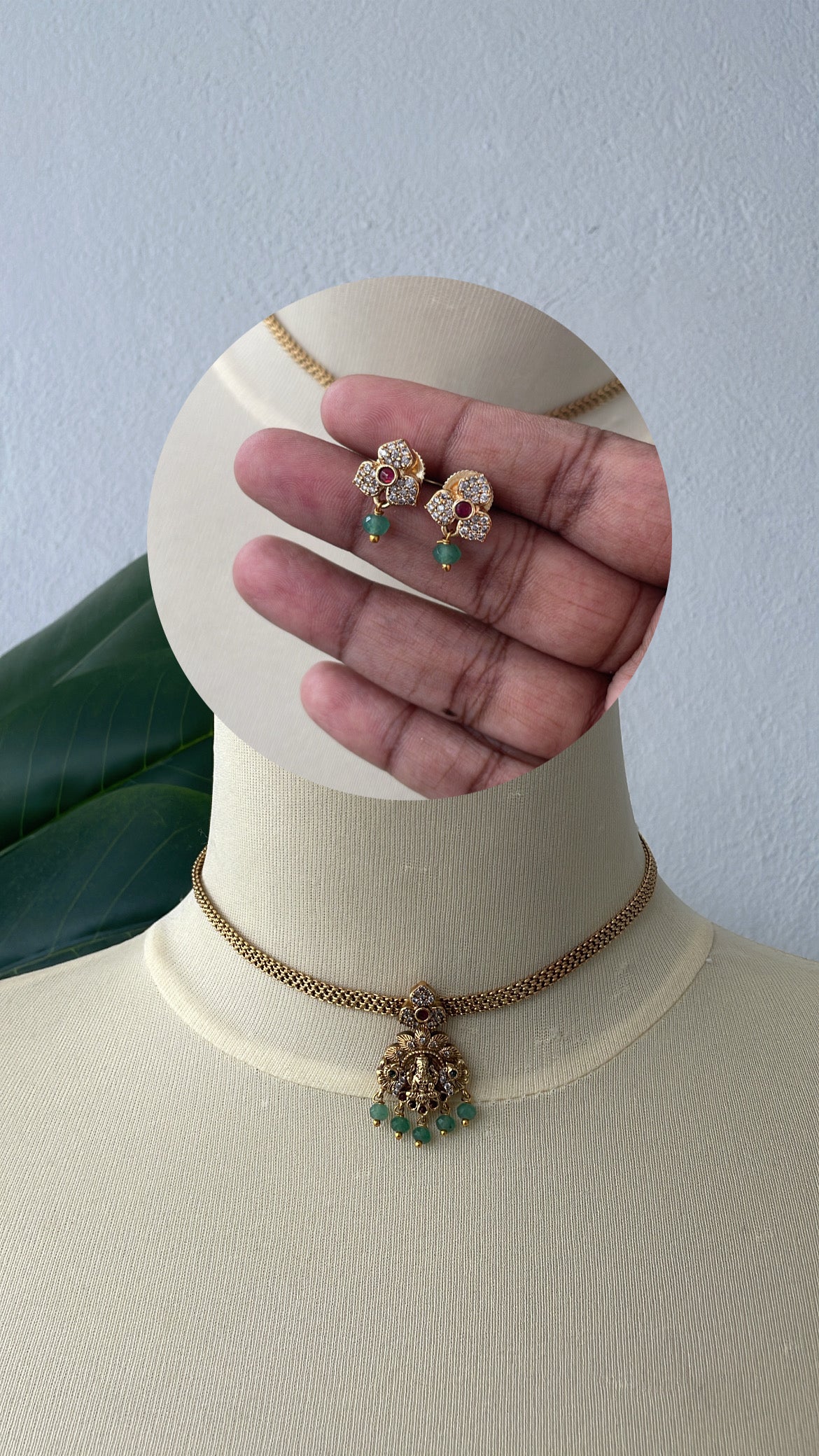 Premium AD Lakshmi Atigai with Mint Beads