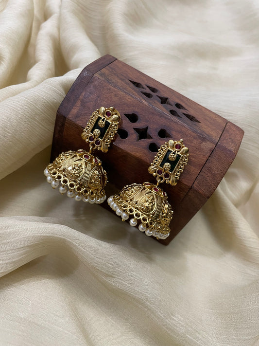 Premium Antique Lakshmi Jhumka (Green Top)