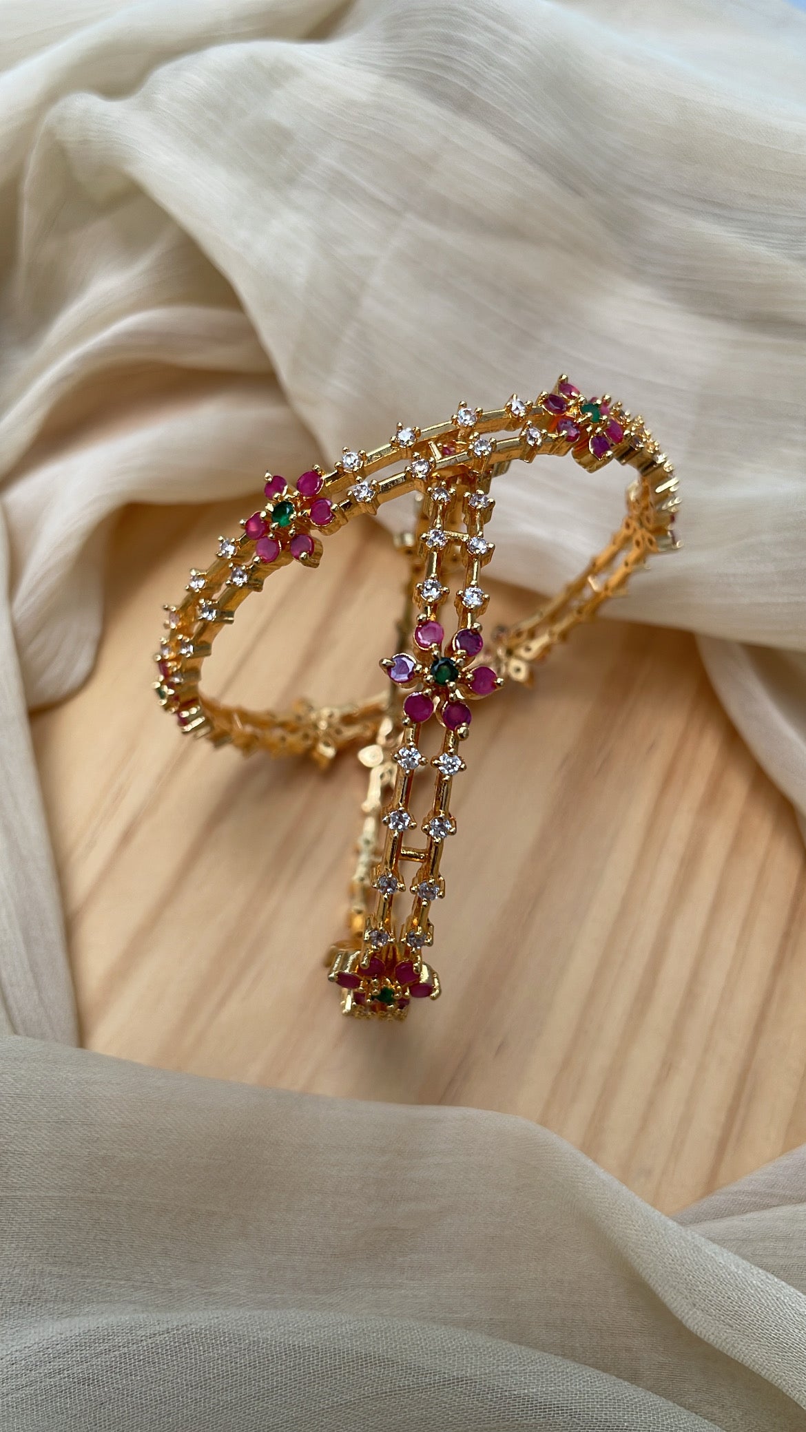 Premium Ruby Flower Bangles