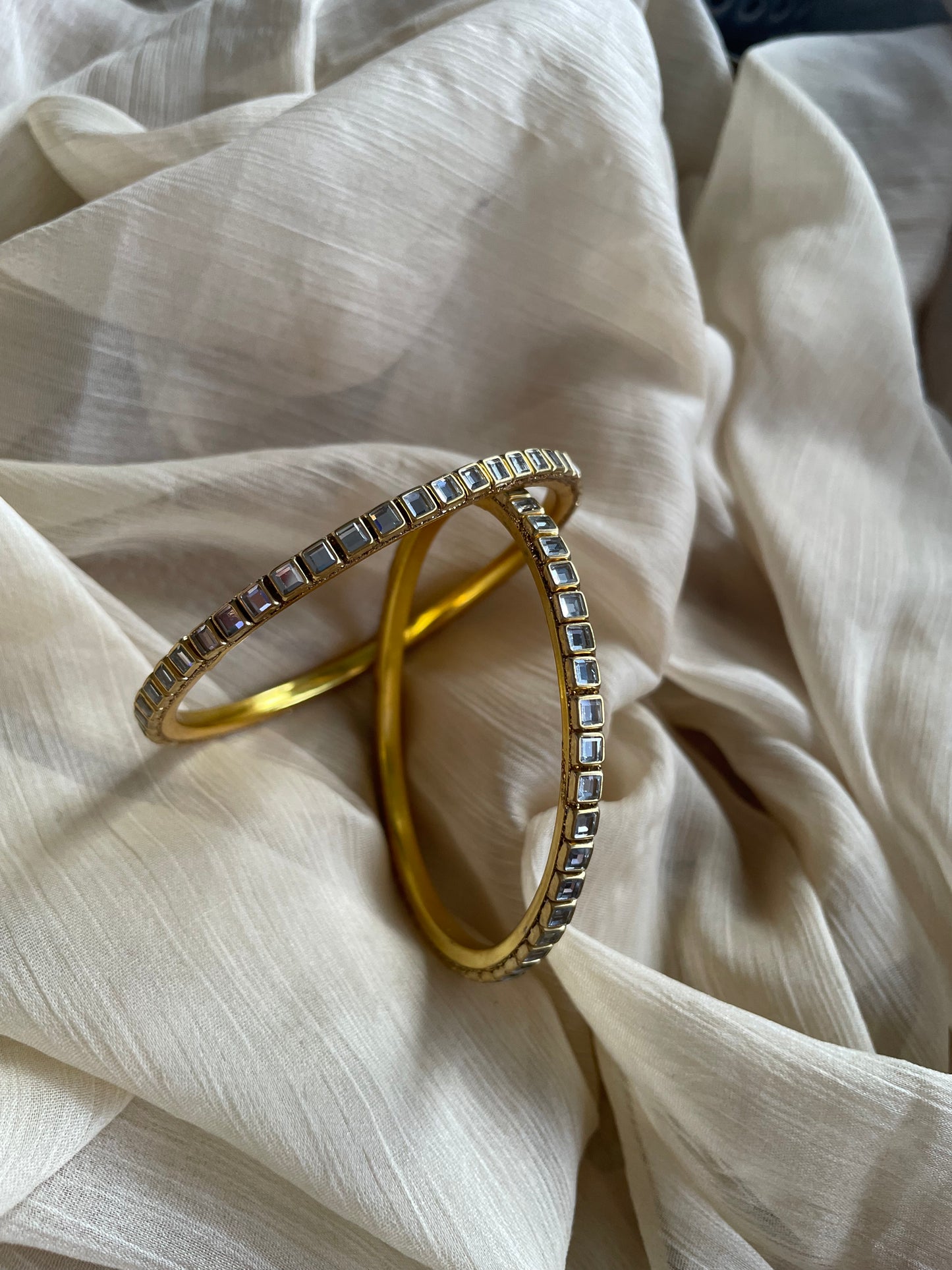 Golden Mirror Work Bangles (1 pair)
