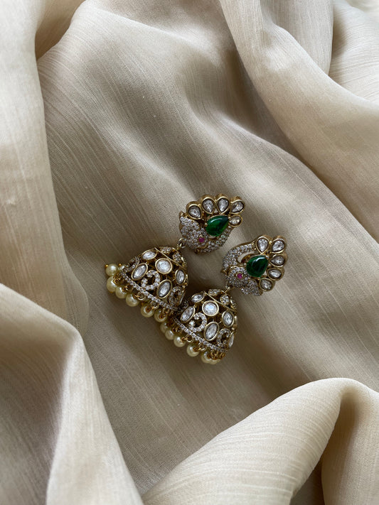 Victorian AD Elephant Jhumka (Green)