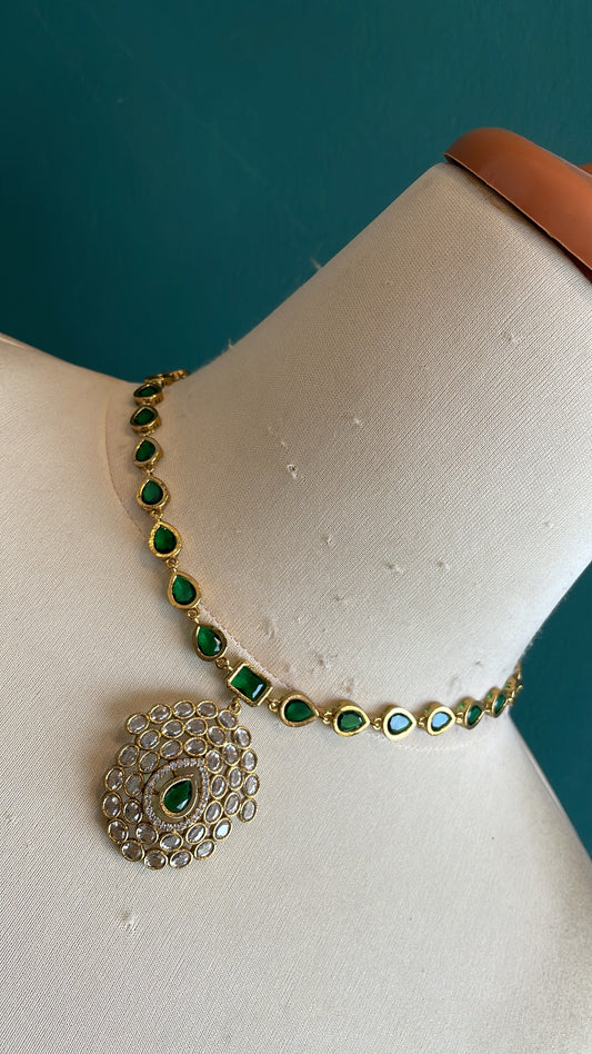 Teardrop Crystal Luxe Pendant Necklace Set - Green