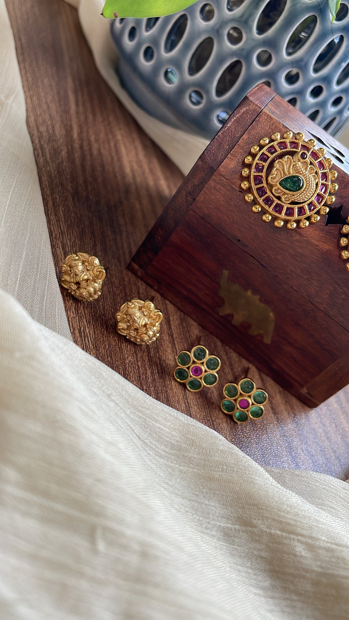 Matte Finish Interchangeable Stud Earrings (3in1)