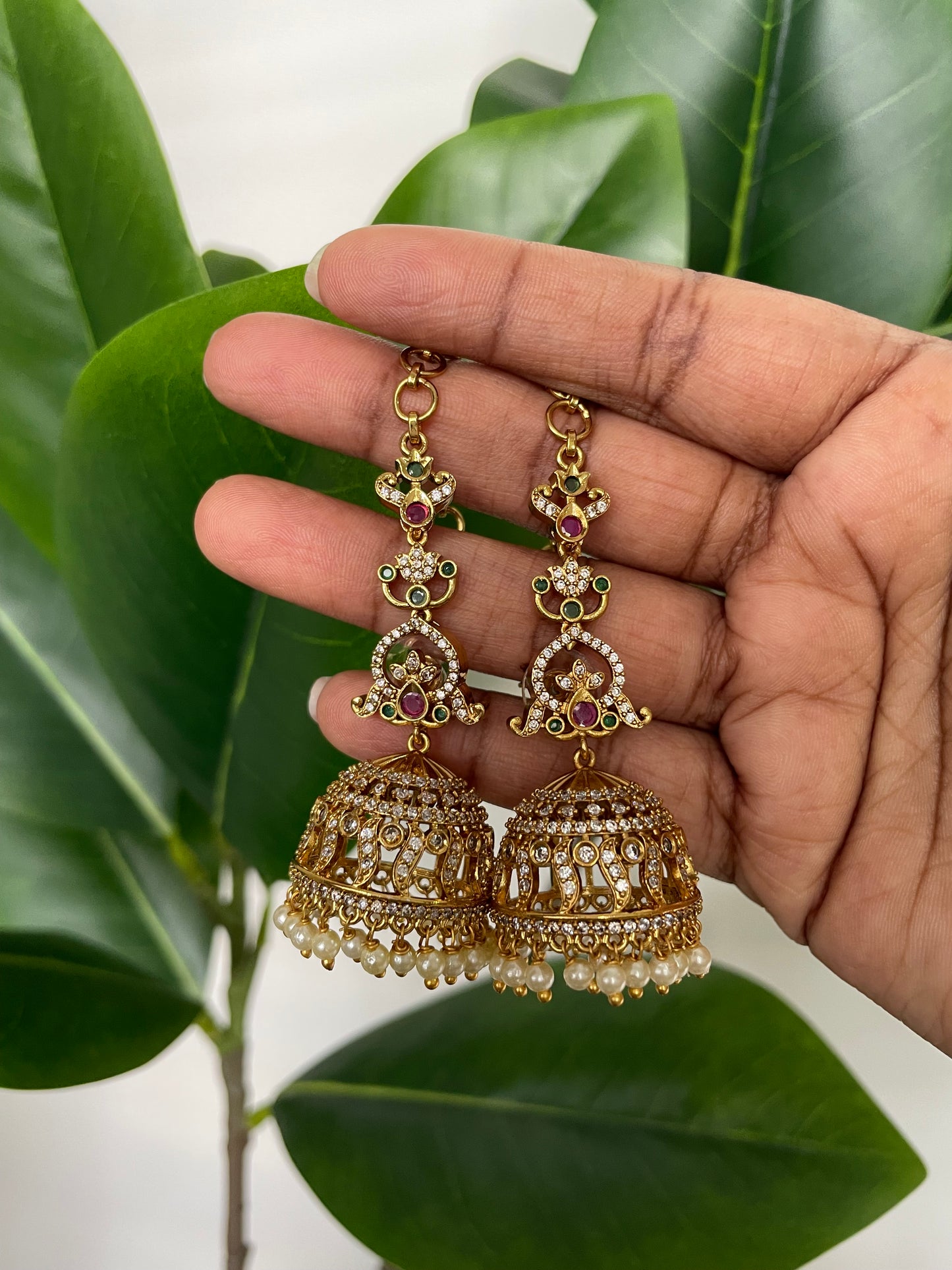 Premium AD Jhumka with Attached EarChain (DESIGN CW)