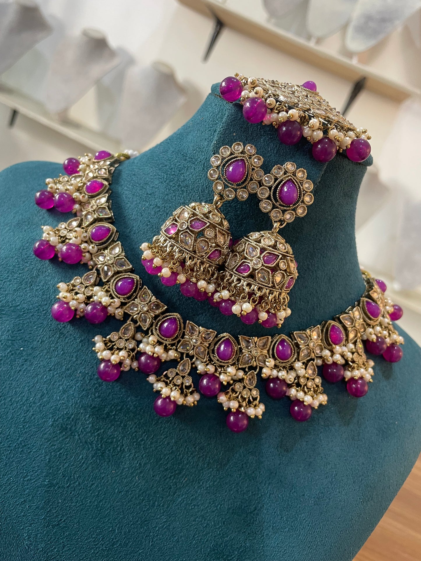 Mehndi Set with Earrings and Tikka (Purple)