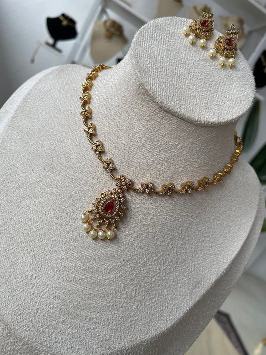 Premium AD Necklace Set (Red)