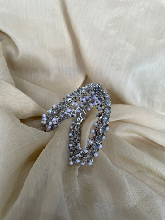 Reverse AD Pearl Drop Silver Bangle (1 pair)