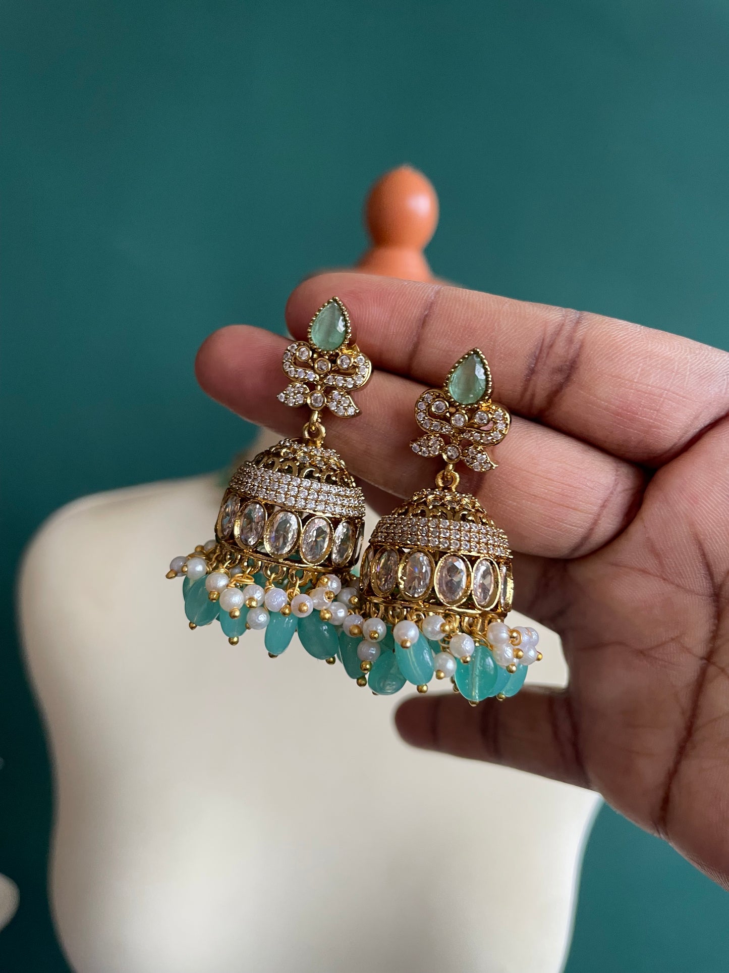 Premium Teardrop Ad Necklace Set with Jhumka
