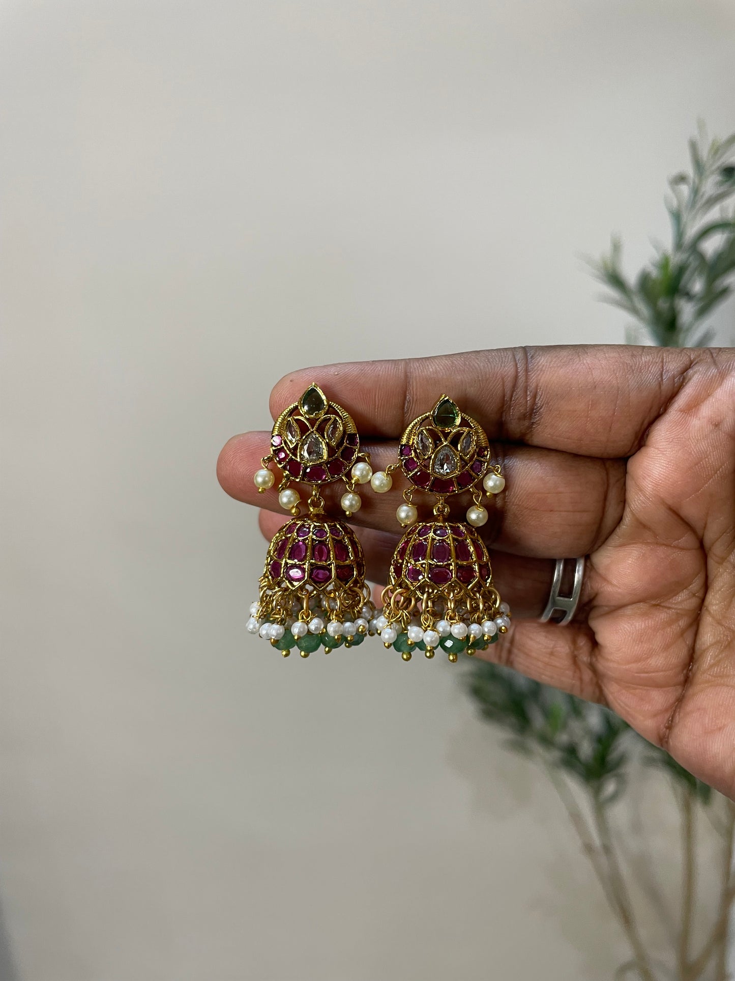 Classic Kemp Jhumka with Mint Beads