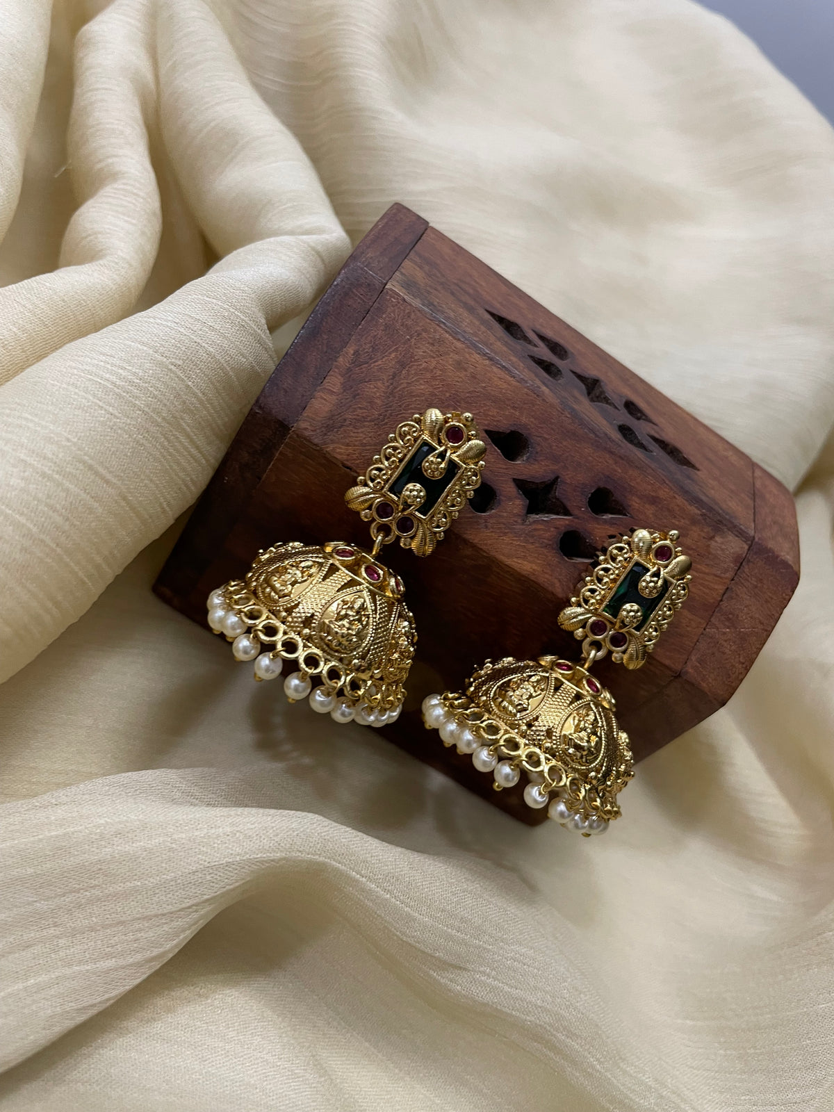 Premium Antique Lakshmi Jhumka (Green Top)