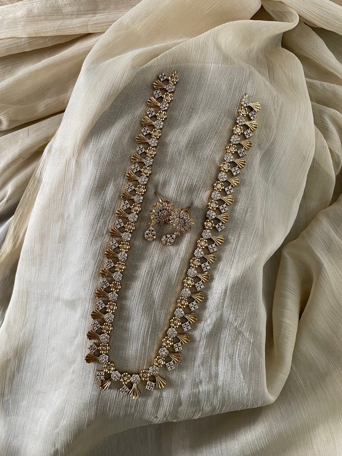 Premium Floral American Diamond Harram Set