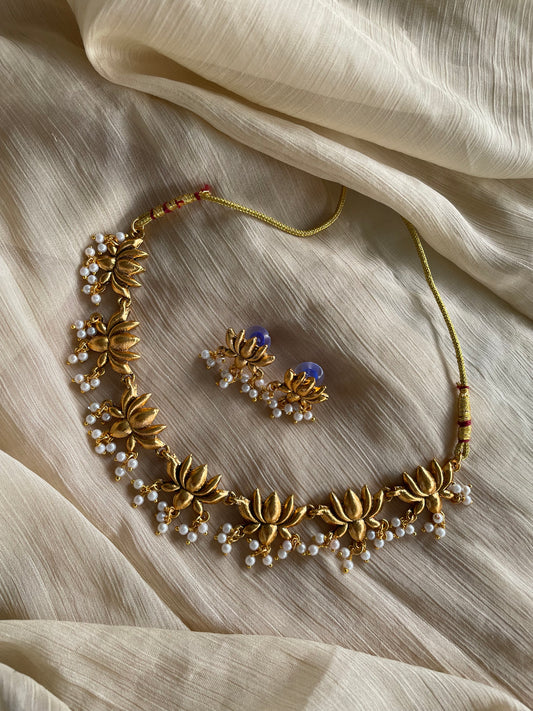 Gold Tone Lotus Choker Set