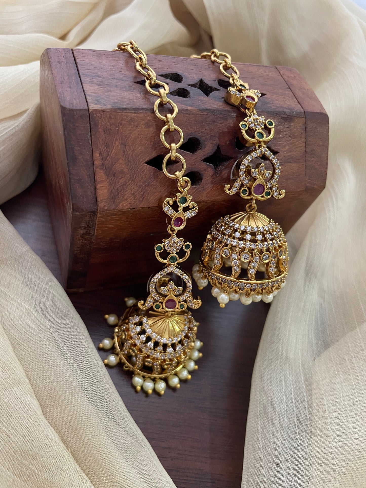 Premium AD Jhumka with Attached EarChain (DESIGN CW)