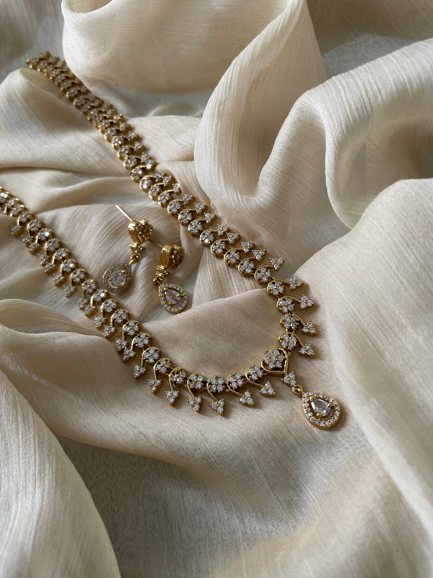 Premium Floral Vine American Diamond Harram Set