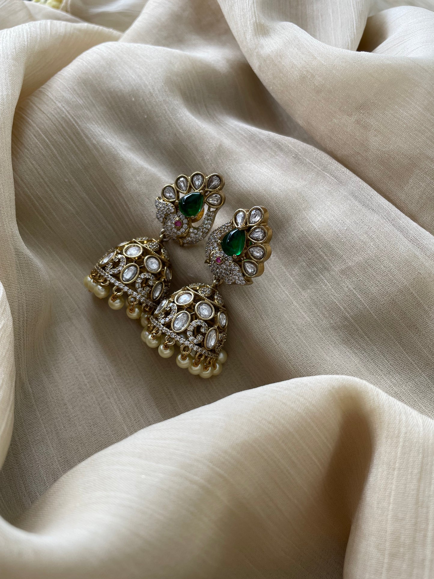 Victorian AD Elephant Jhumka (Green)