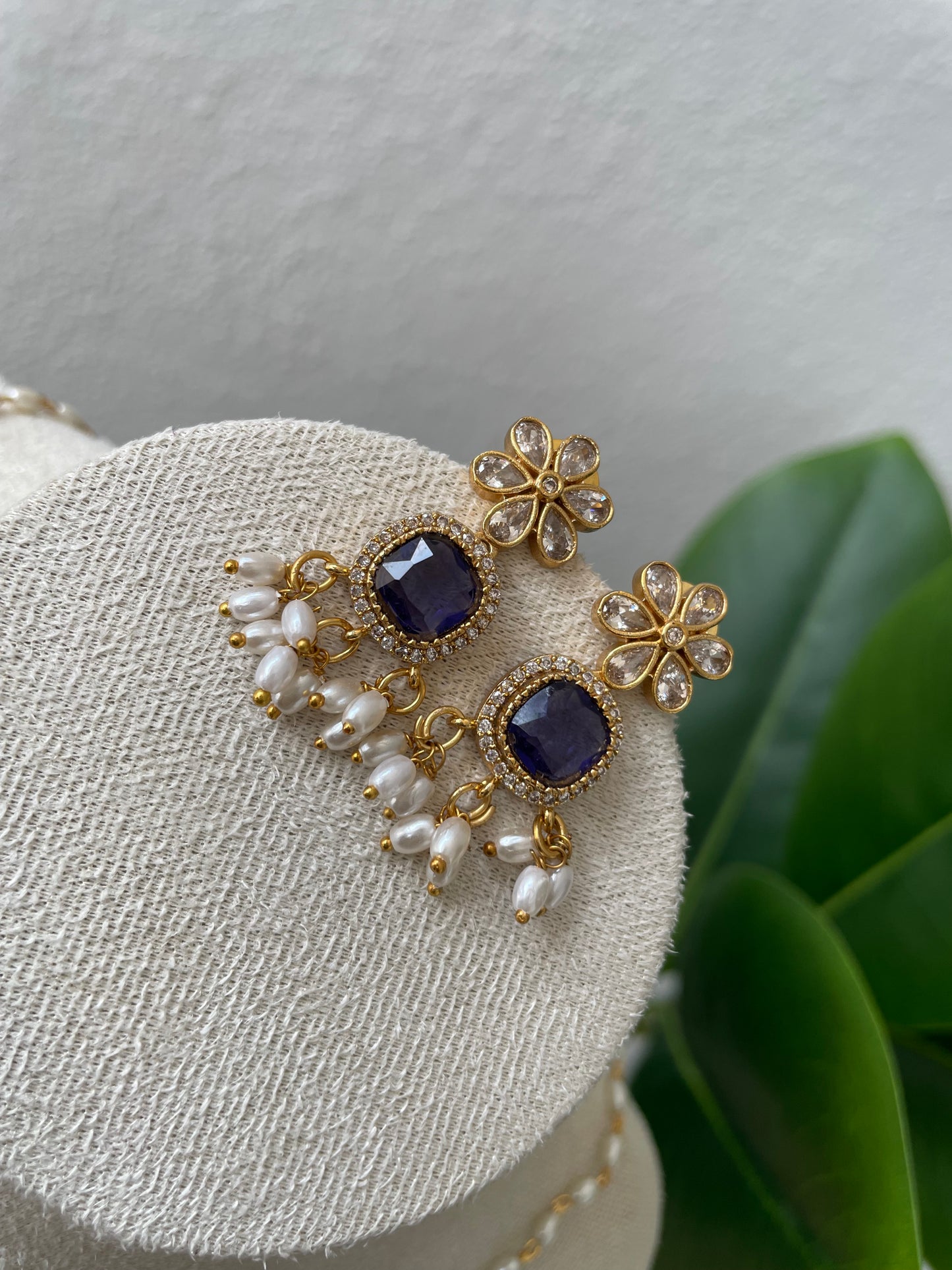 Premium Antique Brass Rice Pearl Mala (Purple)