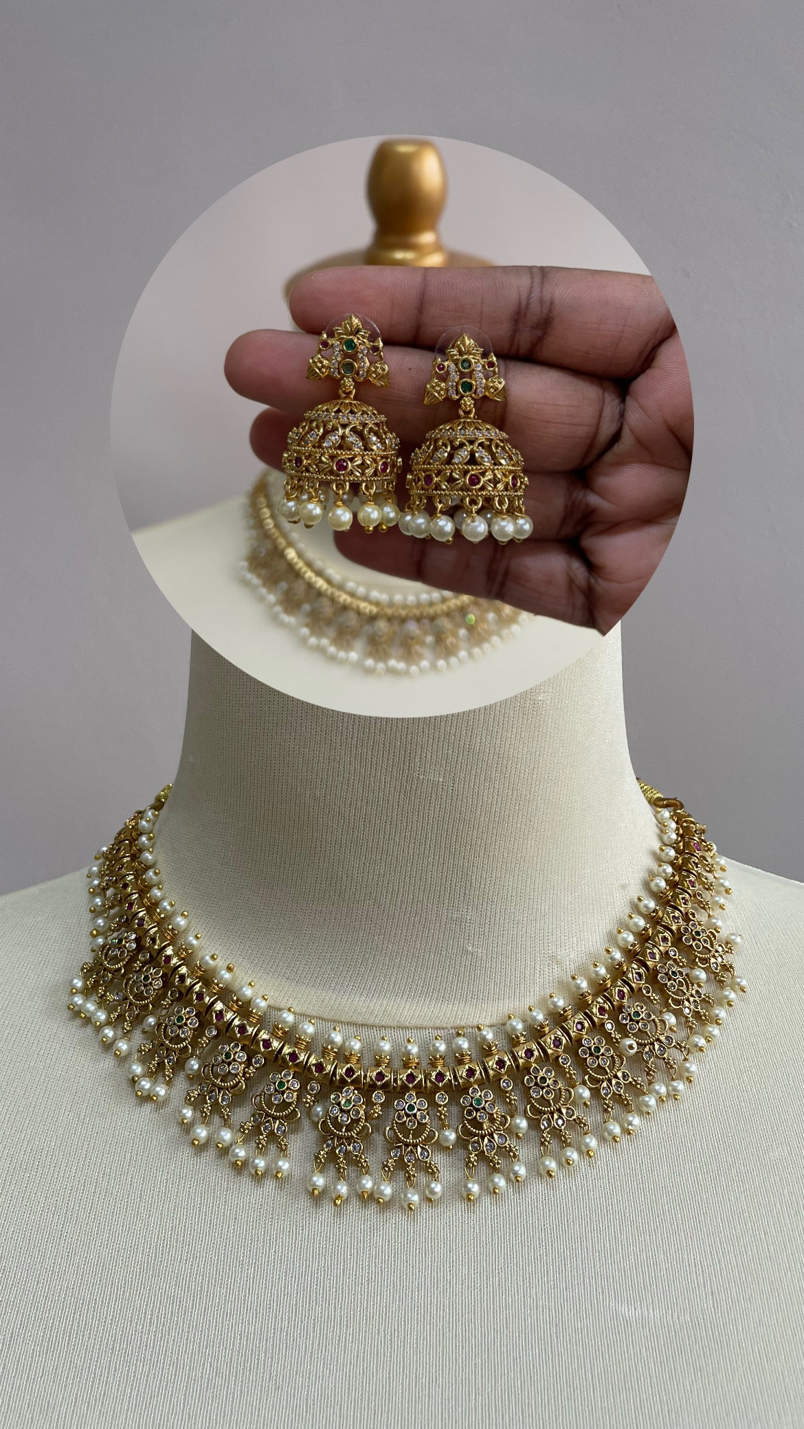 Guttapusalu Necklace Set with Jhumka