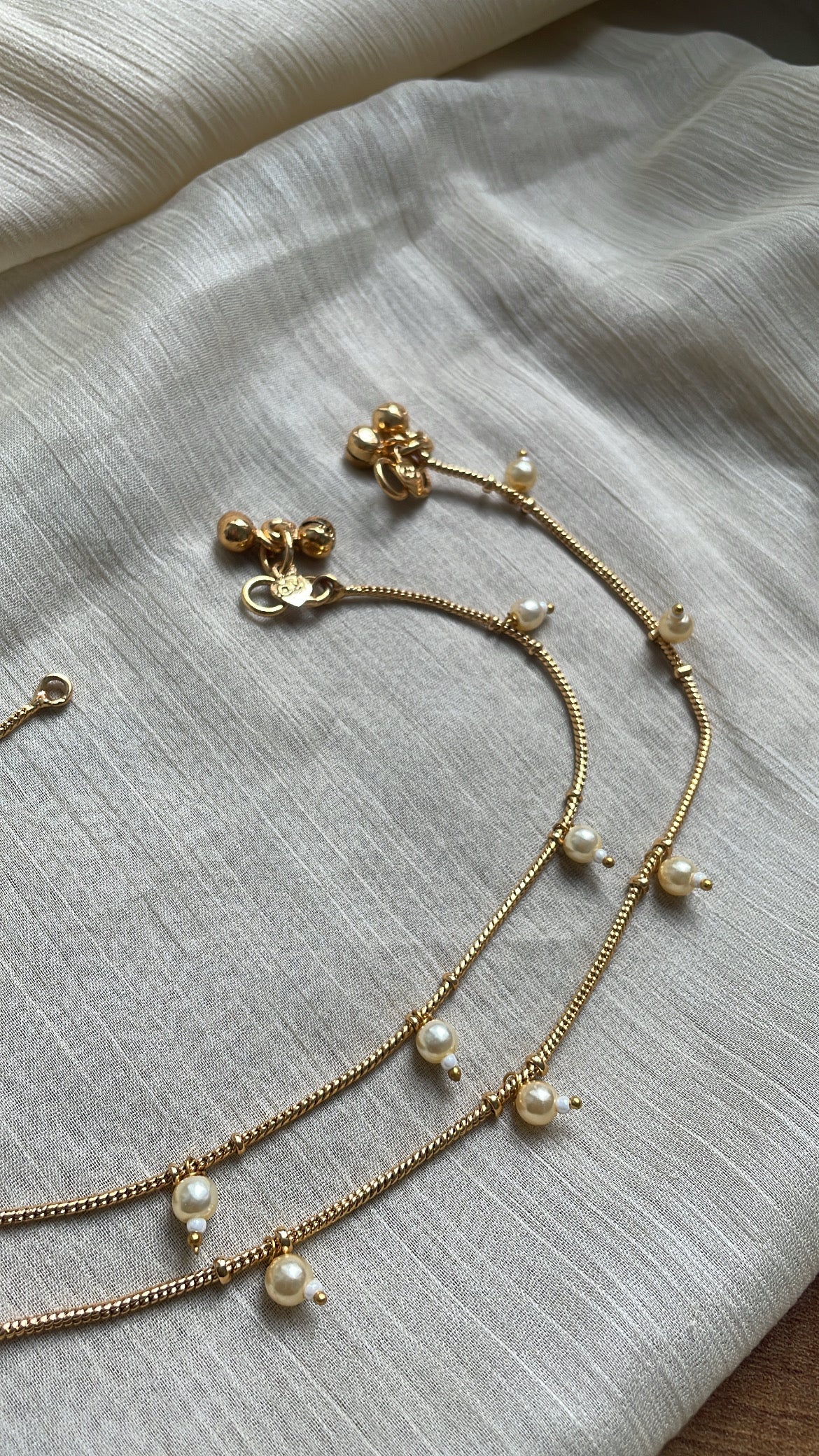 Premium Brass Metal Pearl Drop Anklet