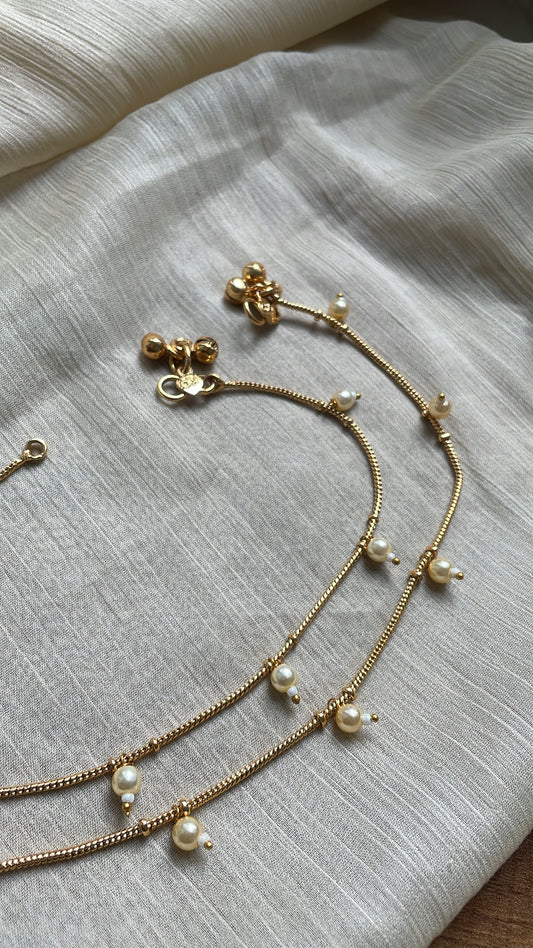 Premium Brass Metal Pearl Drop Anklet